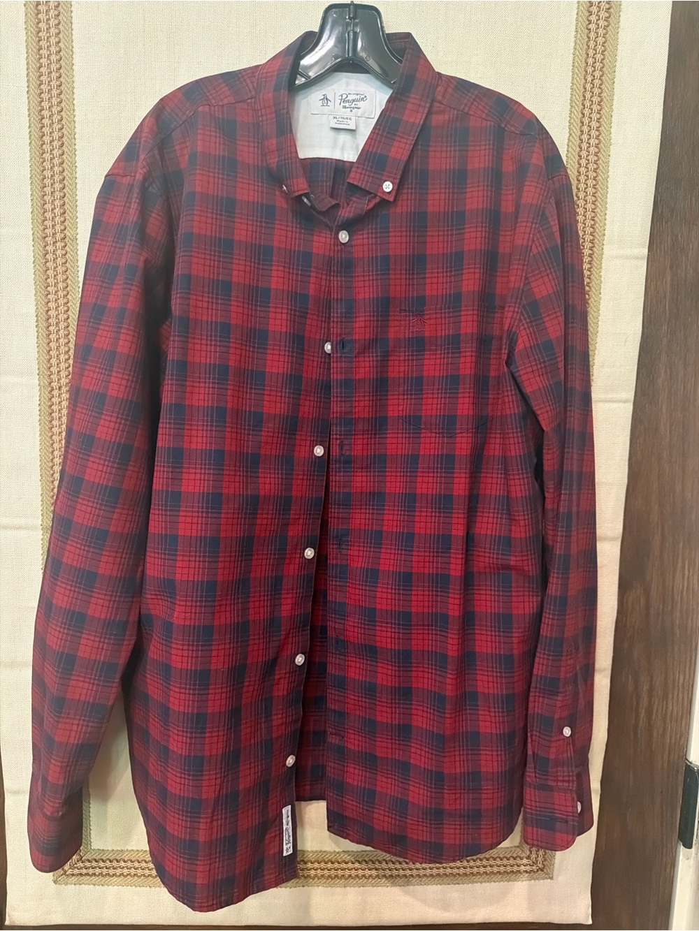 Original Penguin Red and Black Plaid Button-Down Shirt